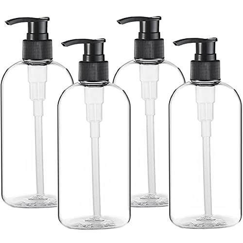 4 Pack 16oz Pump Bottles | Clear Refillable Dispensers