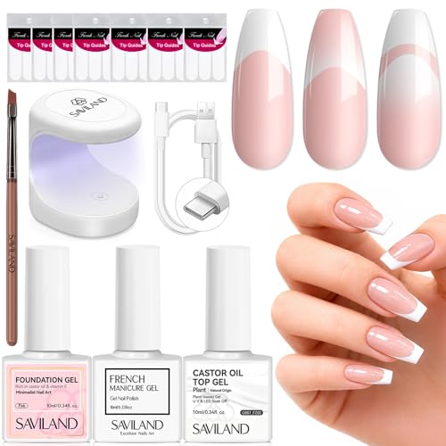 Saviland French Manicure Kit with 1B-3 Clear Variant, French Tip Tools & Nail Stickers