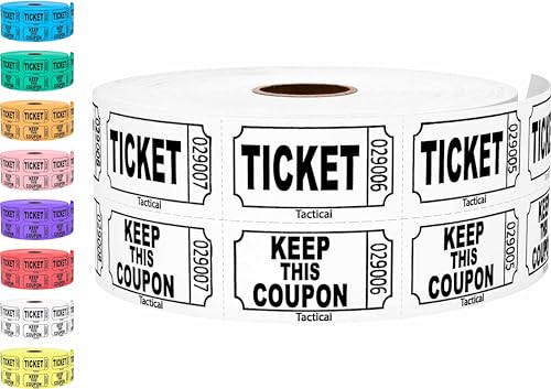 1000 Tacticai Raffle Tickets, White (8 Color Selection), Double Roll, Ticket for Events, Entry, Class Reward, Fundraiser & Prizes