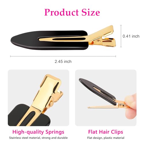 D 8 Pcs Hair Clips - No Crease Hair Clips - Flat Makeup Clips for Women and Girls - Creaseless Hair Clips for Hairstyling Bangs Salon Rose Gold Handle - Black