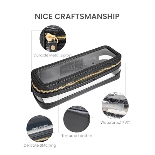 ROWNYEON Small Waterproof Toiletry Organizer Train Case, CLear Travel Makeup Bag for Women£¬Transparent Cosmetic Bag£¬Portable Makeup Case Organizer (black)