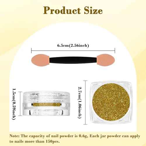 SIUSIO Chrome Nail Powder, Metallic Mirror Effect Chrome Powder Holographic Shimmer Glitter Dust Manicure Decoration Nail Art Pigment for DIY Gel Polish Nail Art, Resin Craft, Salon, Gifts - Gold