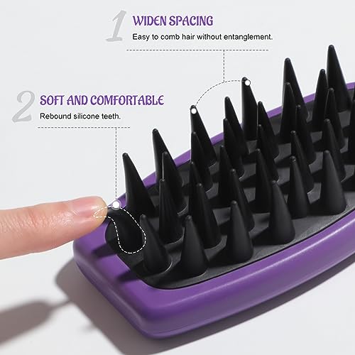 oneleaf Hair Comb - Home Use Long Handle Shampoo Brush for Scalp Massage and Deep Cleansing(Pink & Gray) (Blue&Purple)