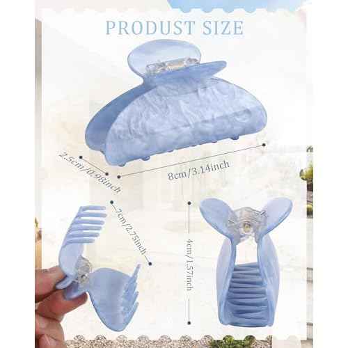 HAIMEIKANG Hair Clip, 4Pcs Acrylic Large Hair Clips in White, Blue, Emerald, Green - Strong Hold Jaw Clips for Thick Thin Hair, Cute Non-slip Claw Clips, Stylish Hair Accessories for Women Girls