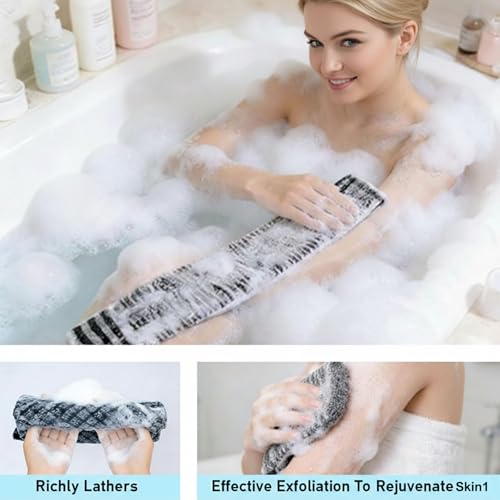 47-Inch Exfoliating Shower Towel Dual-Sided Back Scrubber