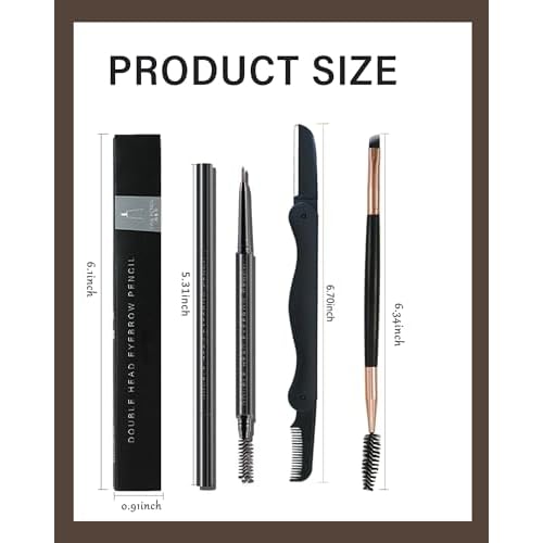 3 Pcs Waterproof Eyebrow Pencil Set,Gray Ultra Slim Eye Brow Pencil for Women with Brows Brush&Razor,Professional Brow Micro Retractable Long Lasting Gel Pen Shaping&Filling Brows Makeup - 02