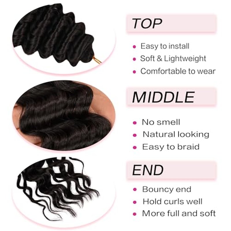Deep Wave Crochet Hair Extensions 22 Inch Synthetic Braiding Hair