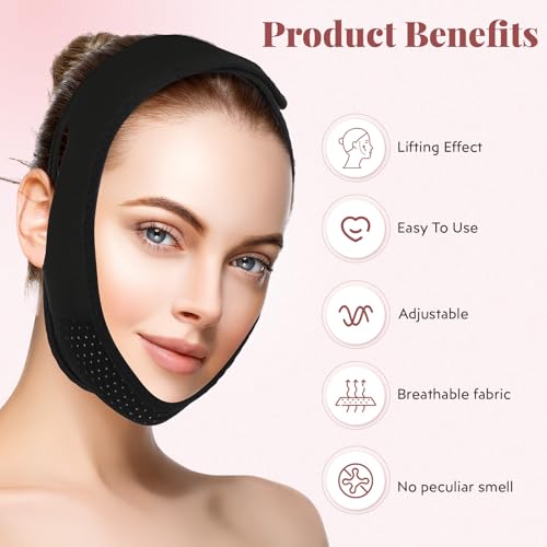 Black Reusable V-Line Mask for Jawline Lifting - Adjustable Chin Strap