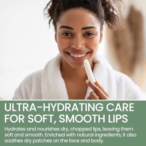 Organic Lip Balm Lip Treatment & Moisturizer for Dry Cracked Lips with Shea Butter & Vanilla, Ultra-Hydrating & Nourishing, Barrier-Repair Lip Therapy, Natural Skin Care, 6 Pack, Women & Men