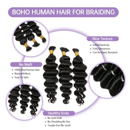 Loose Deep Wave Boho Human Hair 100G - 18 inch Bulk Braiding Hair