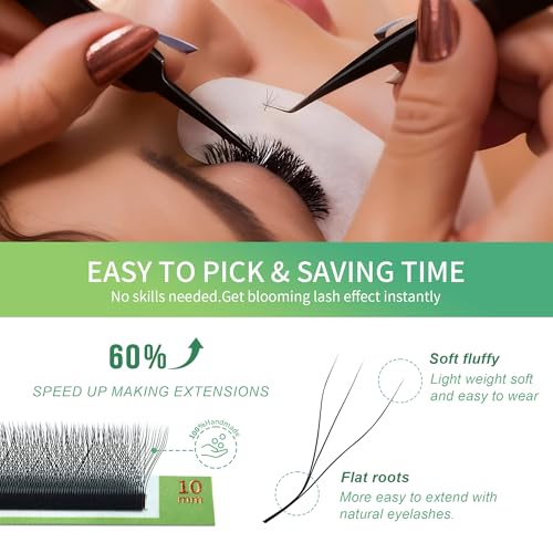 W Eyelash Extensions 3D Volume Premade Fan Natural Soft Matte Lash Professional Salon Supplies (3D,0.07,C,12mm)