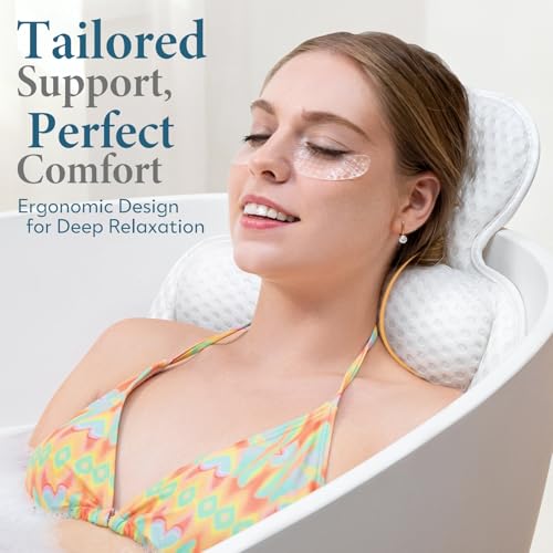 Bath Pillows for Tub, Comfortable Bathtub Cushion for Head and Neck with Soft 3D Mesh Fabric and 54 Non-Slip Suction Cups, Relaxing Tub and Shower Accessories Spa Gift White Standard