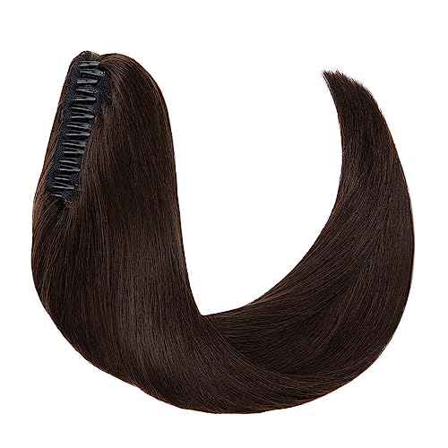 MY-LADY Ponytail Extension Human Hair Claw Clip in Ponytail Hair Extension Long Straight Pony Tail Hair Extensions Real Human Hair for Women Dark Brown 14 Inch 105g
