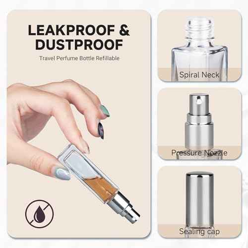 Perfume Refill Bottle, Mini Leak-proof Portable Perfume Travel Refillable Dispenser, 3pcs 10ml Empty Atomizer Sprayer, Pocket Glass Bottle with Funnel and Pipette for Cologne (Light Gray)