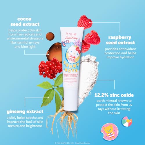 The Cr?me Shop x Hello Kitty Sunny Days SPF 40 Mineral Sunscreen for Sensitive Skin with Zinc Oxide, UVA/UVB Protection with No White Cast, Korean Skin Care Vegan Formula (1.69 Fl Oz)