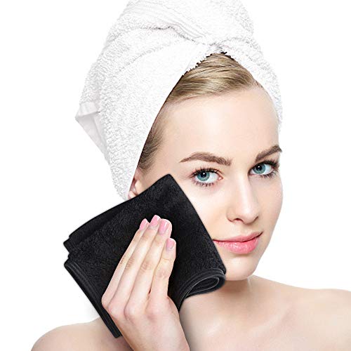 SINLAND Microfiber Face Cloths Reusable Makeup Remover Washcloths Super Soft and Absorbent Fingertip Face Towels for Sensitive Skin Women 12 x 12 Inch 6 Pack Black