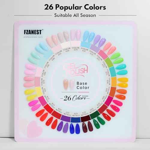 FZANEST Hema-free Gel Nail Polish Set, 30Pcs 10ml TPO-free Nude Pink Red Blue Green Yellow All Season Gel Polish Colors with Rubber Base Top Coat Soak Off UV LED Nail Gel Kit