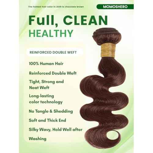 Chocolate Brown Body Wave Single Bundle Human Hair 22 Inch, 12A Soft Glossy 100% Unprocessed Remy Virgin Hair 1 Bundle Wavy Classy Colored #4 Dark Medium Brown Weaves Sew In Extension