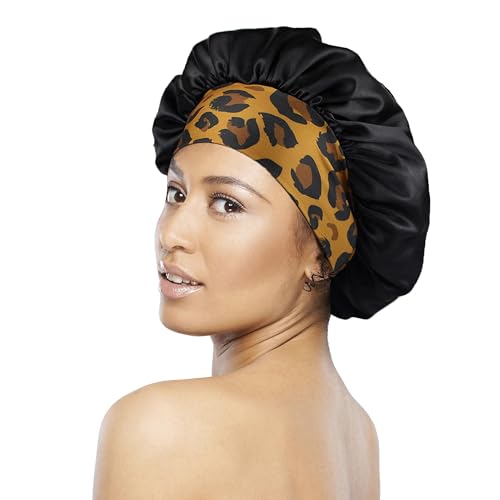 12 Pieces Satin Bonnet Hat For Women Sleeping Shower Caps Curly Hair Silky Bonnet Hair Wrap (Leopard)