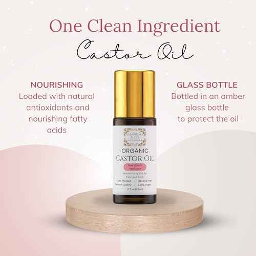 Grandma Flo's Naturals Organic Castor Oil with Rose Quartz Roll On For Face and Body - Glass Bottle, Cold Pressed, Hexane Free, Unrefined - Stimulate Hair Growth, Moisturize Skin (50ml)