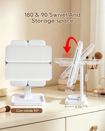 Trifold Vanity Mirror with Lights, 2X/3X Magnification & Storage