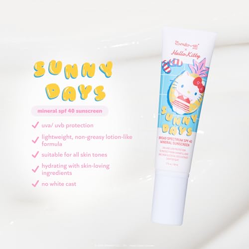 The Cr?me Shop x Hello Kitty Sunny Days SPF 40 Mineral Sunscreen for Sensitive Skin with Zinc Oxide, UVA/UVB Protection with No White Cast, Korean Skin Care Vegan Formula (1.69 Fl Oz)