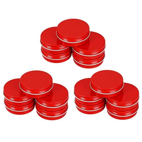 2oz/60ml Red Aluminum Tin Jar With Screw Lid - 15 Pack Metal Round Cans Containers for Lip Balm, DIY Salve, Spice, Candies, Crafts - Cosmetic Sample Steel Containers