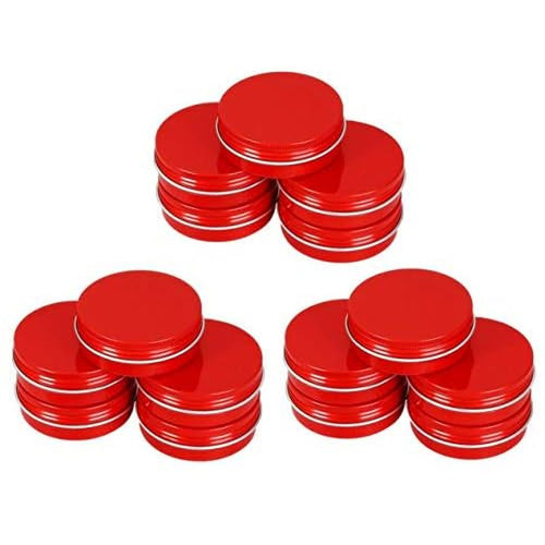 2oz/60ml Red Aluminum Tin Jar With Screw Lid - 15 Pack Metal Round Cans Containers for Lip Balm, DIY Salve, Spice, Candies, Crafts - Cosmetic Sample Steel Containers