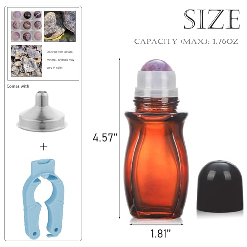 RAMFIYN Purple 50ml Amber Glass Roll-On Bottles for Essential Oils, Refillable Quartz Rollerball, Indoor Use