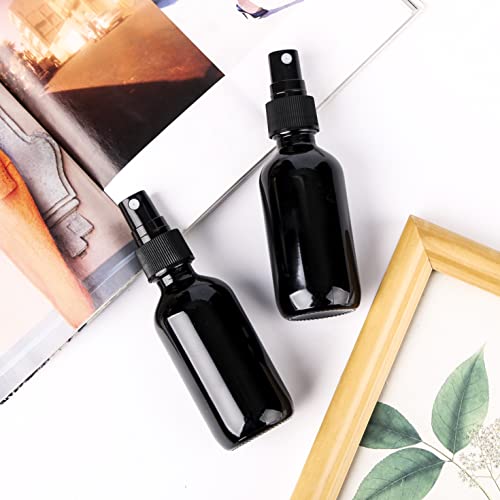 2oz Glass Spray Bottle, Fine Mist Boston Glass Bottles with Black Fine Mist Sprayer Small Clear Bottles for Essential Oils, Bath, Beauty, Hair & Cleaning, UV Black, Pack of 24