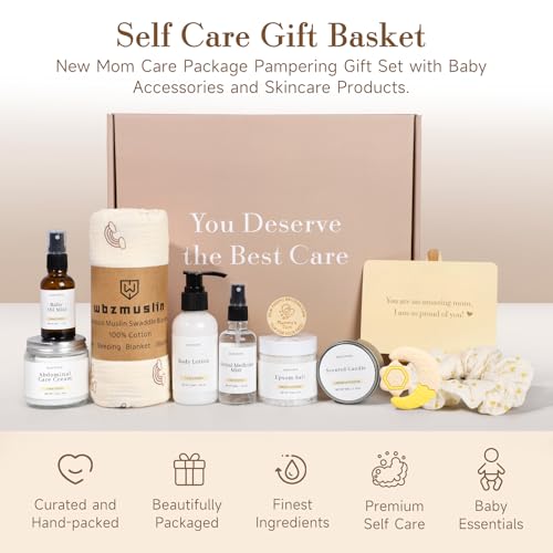 New Mom Gifts for Women, 11 Luxury New Mom Care Package After Baby, Pregnancy Gifts for Expecting Mom to Be, Postpartum Gifts Basket with New Baby Essentials for Baby Shower, First Time Mommy