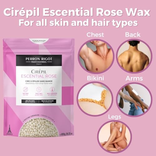 Cirepil - Escential Rose 800g / 28.22 oz Hard Wax Beads Bag - Creamy Rose Scented Wax for Face, Bikini & Body - All-Purpose Formula with Beeswax - Low Temp Refill Bag