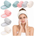 Huachi 4-Pack Adjustable Spa Headbands for Women, Soft Water-Absorbing Coral Fleece, Peach, Beige, Light Gray, Light Green