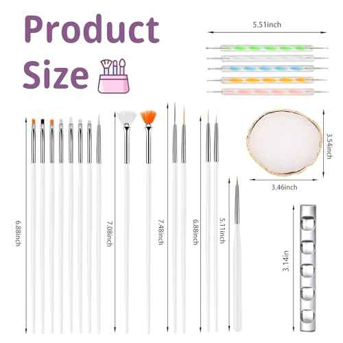 22 Pcs Nail Art Brushes Set with Resin Palette and Silicone Carving Pen,Professional Nail Art Tools Kit for DIY Gel Polish,Includes Dotting Tools and Nail Art Palette£¬white