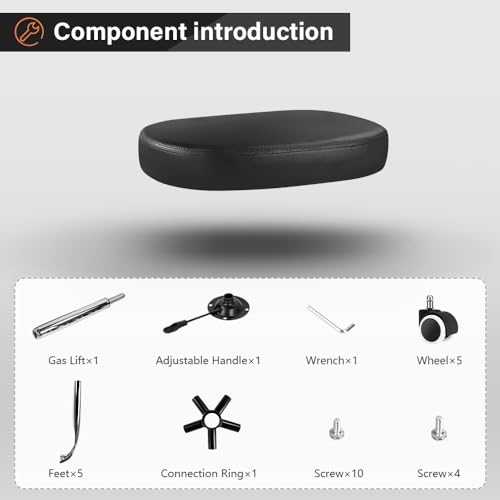 Black Rolling Stool with Swivel & Height Adjust