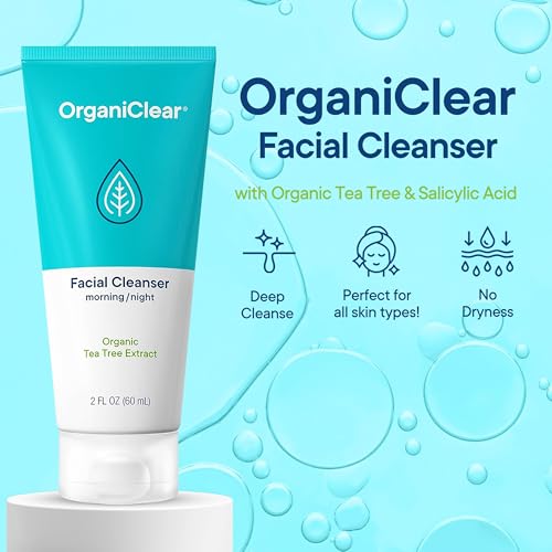 Facial Cleanser w/Organic Tea Tree & Salicylic Acid ? Gentle Daily Foaming Gel Face Wash for Deep Cleansing & Makeup Removal ? Unclogs Pores, Eliminates Dirt & Oil, (2 oz) 2 Pack