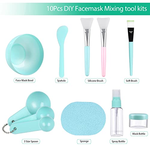 fenshine Face Mask Mixing Bowl Set, Facial Mask Mixing Tool Kit with Plastic Mask Bowl Silicone Mask Brushes Measuring Cup Stick Spatulas Facial Sponge (10PCS)