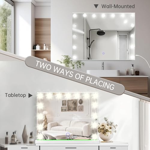Hollywood Vanity Mirror with Lights 23" x 18" - 15 LED Bulbs, 3 Color Modes, 10x Magnifier