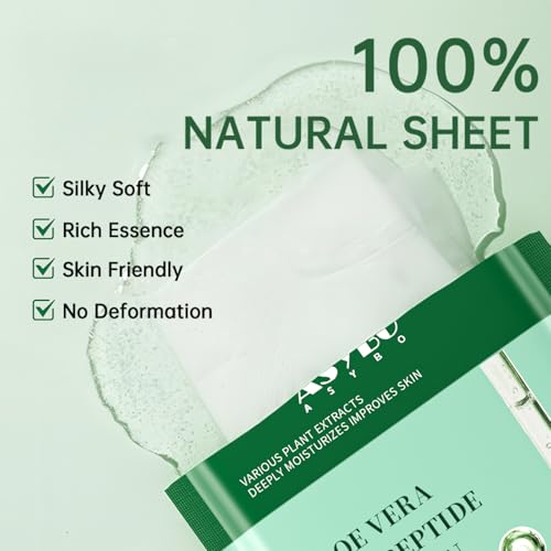 Pack of 20 Collagen Face Mask, Aloe Vera Polypeptide Collagen Facial Masks Skincare, Moisturizing Facial Sheet Mask for Acne, After Sun, Claming, Anti-Aging and Anti-Wrinkle