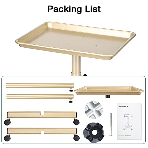 Adjustable Height Salon Rolling Tray with Wheels | Gold