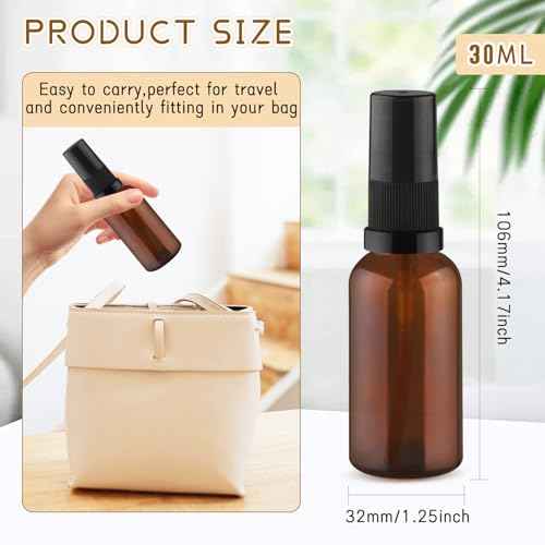 10 Pack Empty Amber Glass Pump Bottles Refillable Cream Lotion Bottles Travel Cosmetic Dispenser Bottle for Sample,Liton,Cream,Liquids Aromatherapy and More (30ml/1oz)