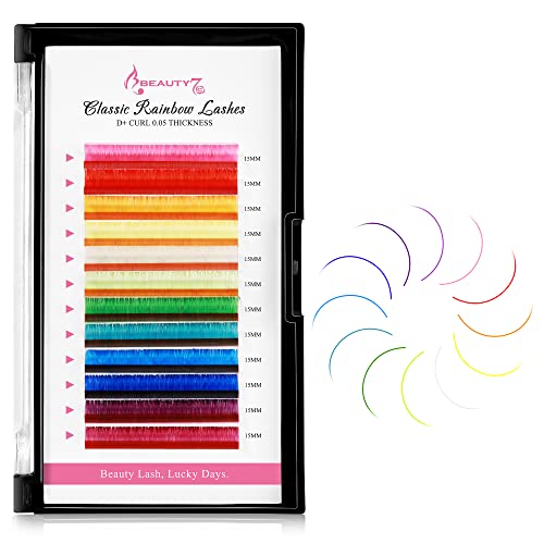 Beauty7 Colored Lash Extensions D+ Curl 15mm 12 Colors