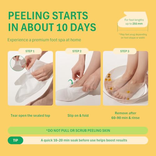 Purederm Foot Peeling Mask for Dry Cracked Feet - 3 Pairs, Exfoliating & Moisturizing