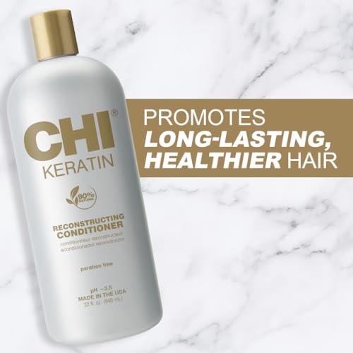 CHI Keratin Reconstructing Conditioner, Delivers Healthier Hair, Adds Shine & Helps Prevent Future Breakage, Sulfate, Paraben, & Cruelty-Free, 32 Oz