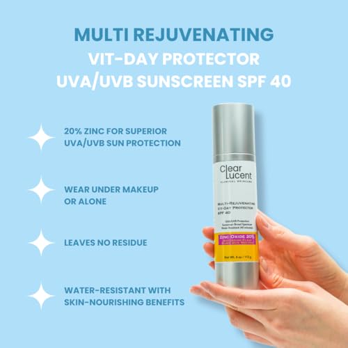 Multi Rejuvenating Vit-Day Protector Sunscreen SPF 40 ? 20% Zinc Oxide, Mineral Face Sunscreen | Invisible, Reef-Safe, Water-Resistant, Hydrating SPF with Hyaluronic Acid | 4.0 oz