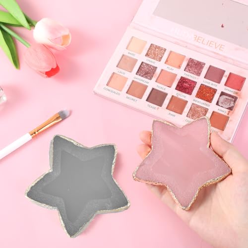 2 Pcs Nail Art Palette Mixing Palette Stars Shape Nails Polish Palettes Makeup Plate Resin Gilded Edge Makeup Nails Gel Display Board Pallet for Nail Art (Grey, Pink)