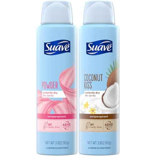 Suave Antiperspirant Deodorant for Women, Powder & Coconut Kiss Dry Spray Variety 2-Pack ? 48H Protection, Anti-Staining Formulas, Talc-Free
