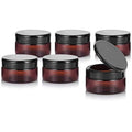 (6 Pack) 8 oz Amber Plastic Low Profile Jar with Wide Mouth Black Flip Top