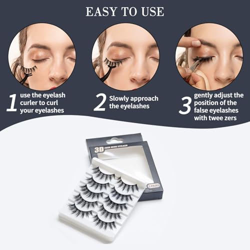3D Faux Mink False Eyelashes - 5 Pairs, Black