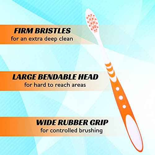 Lingito Extra Firm Toothbrush Set for Adults or Smokers Travel Toothbrush Kit, Hard Multicolor Denture Brush, Large Head, Manual Travel Toothbrush Hard Bristles (12 Pack)